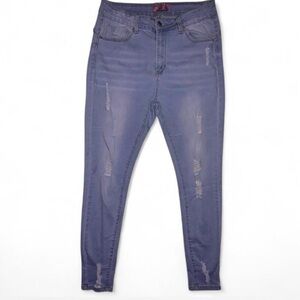 Wax Jean Blue Skinny Jeans with Distressed Detailing